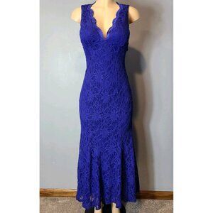 Vintage Morgan Co Maxi Dress Formal Gown Sz 2 Womens Blue Lace Halter Neck‎ Y2K
